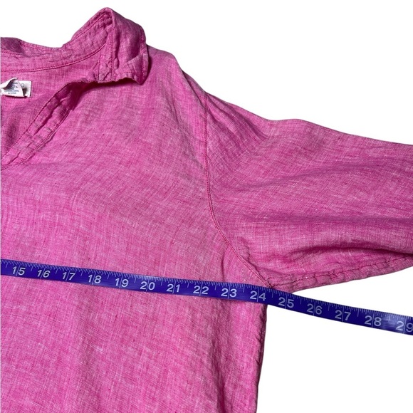 SIGRID OLSEN 100% Linen Pink Valentines Day Shell Button Popover V Neck Blouse - Picture 6 of 12